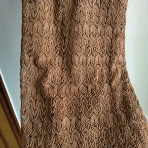 Brown Lace Flared Pant With Inner Lining