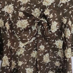 Brown Floral Top With Bow