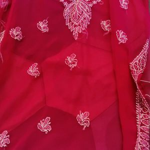 Handmade Chikankaari Suit In Pink/Magenta Colour With Inner