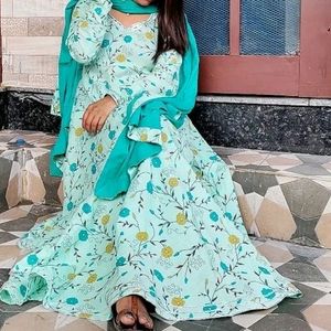 Blue Anarkali Suit Set