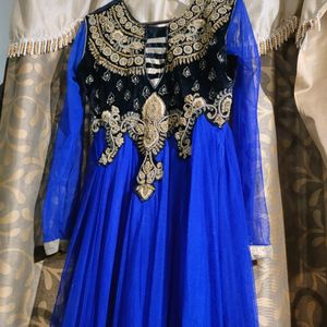 Navy Blue Long Gown With Dupatta