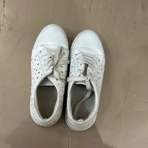 White Shoes with Cute Golden Design