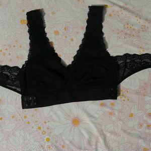 Black Front Cross Adjustable Side Buckle Lace Bra