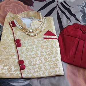 Kids Sherwani With Pearl Mala