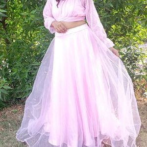 Beautiful Pink Crop Top With Lahenga