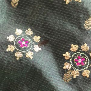 Dark Green Embroidered Saree