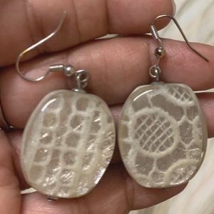 White Earrings With Self Design