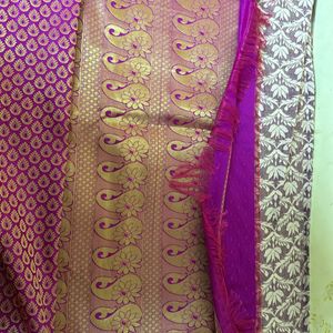 Silk Saree With Unstitched Machine Embroidery Blou