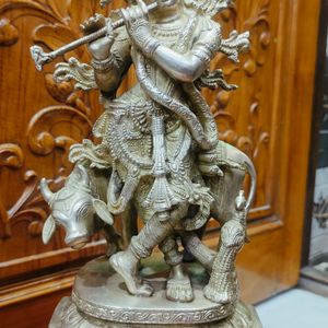 Brass Shree Krishna Idol With Cow