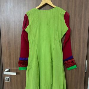 Green Hand Embroidered Georgette Anarkali With Du