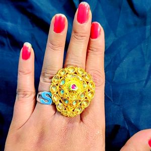 Adjustable Kundan Goldan Jhodha Ring