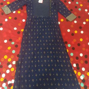 Navy Blue Printed Straight AVAASA KURTI