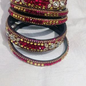 Handmade Pink and Golden Stone Bangles