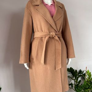 Beige Drop Shoulder Wrap Overcoat