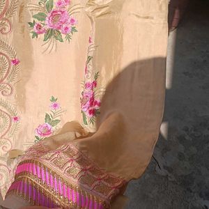 Golden Shiny Embrodied Kurti With Pants