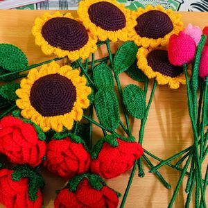 Crochet Rose, Sunflower And Tulips