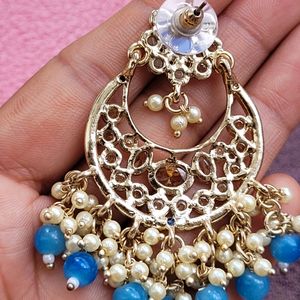 Royal Blue Kundan Chand Bali Set