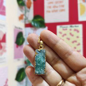 Natural Druzy Bar Gemstone Pendant With Chain