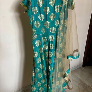 Eye Catching Sea Green Gown With Dupatta