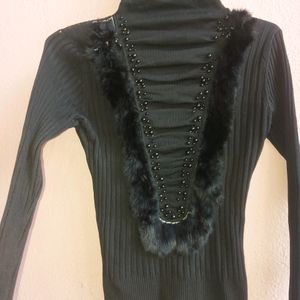 Black Fur Winter Top