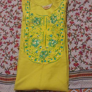 Beautiful Embroidered Lemon Green Kurta