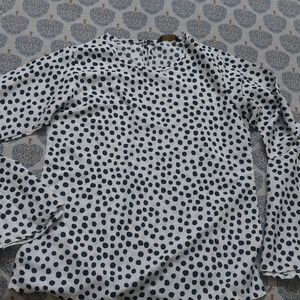 Polka Dot White Top With Bell Sleeves