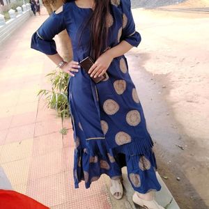 Cold Shoulder Navy Blue Kurta Sharara Set