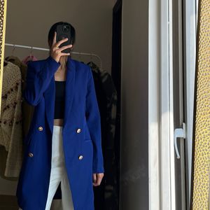 Blue Gold Button Blazer Dress