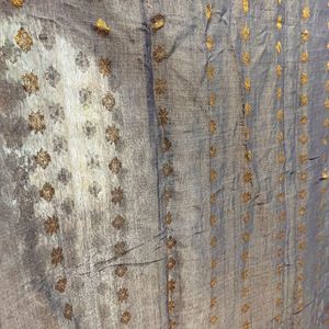 Grey Cotton Saree With Golden Thread Work