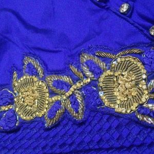 Violet Full Length Ball Gown With Gold Embroidery