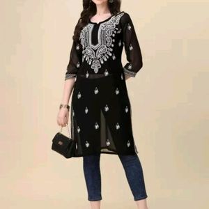 Black Chickenkari Georgette Kurti 🖤