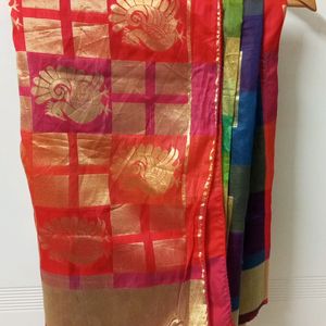 Multicolor Saree in good condition without blouse.