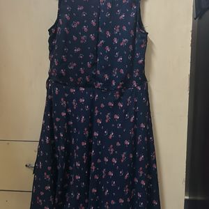 Blue Base With Red Flowers MIDI Frock