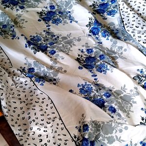 Blue Flowers Cotton Bedsheet With 2 Pillow Cover