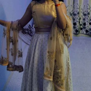 Diwali Sale Crop Top Golden Lehenga