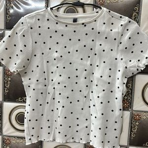 Polka Dot White Ribbed Top