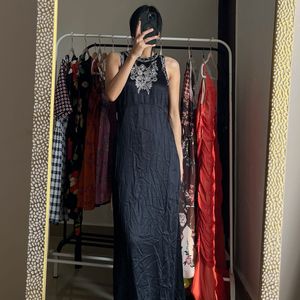 River Island Satin Black embroidered Maxi dress