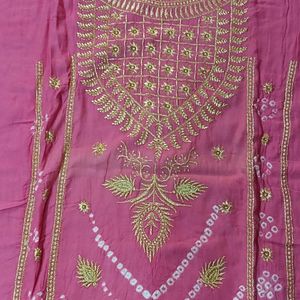 Pink Cotton Bandhani Dress Material