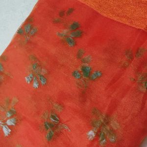 Orange, Designer, Tissue Dupatta