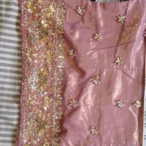 LightPink Grand Beads Work Net Lehenga Set