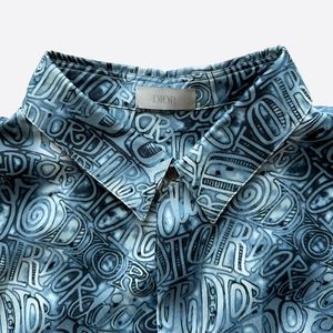 DiorStussy Blue Wavy Print Button Up Shirt