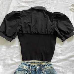 Pinterest Sweetheart Neck Collar Black Rib Top