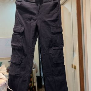 High Waist Blue Cargo Pants