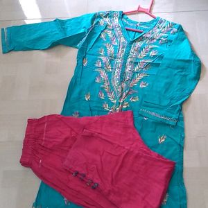 Chikenkari, Lakhnawi Kurti With Pant.