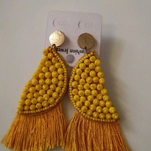 Yellow Beaded Bohot Earrings