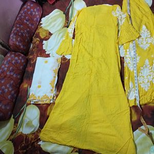 Front Cut Yellow Kurta Palazzo With Dupatta