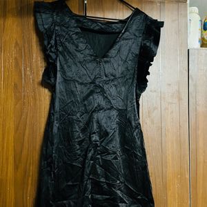 Black Satin V Neck Dress