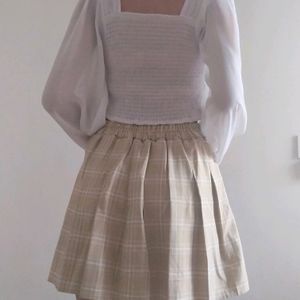 Crochet Crop Top/ Korean Style Pletted Skirt