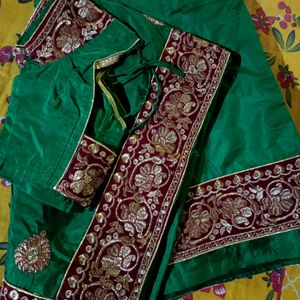 Heavy Green Saree With Blouse Set (Size -32)