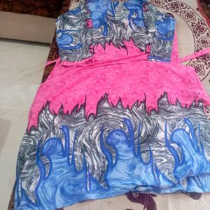 Beautiful Blue And Pink Designer Maxi Kurti